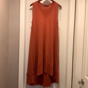 Nally and Millie V-Neck Tank Hi-Low Dress - Burnt Orange